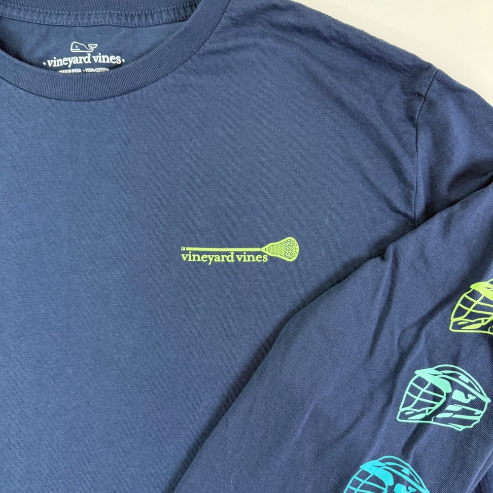 Vineyard Vines Mens Lacrosse Graphic Long Sleeve T-Shirt Navy Blue Large Cotton
